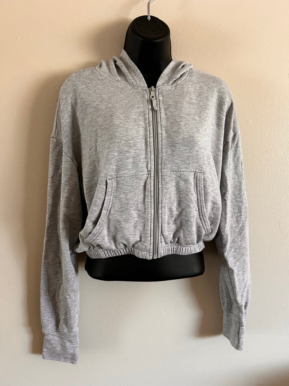 OFFLINE by Aerie Throw Back Cropped Zip Hoodie Heather Gray Small